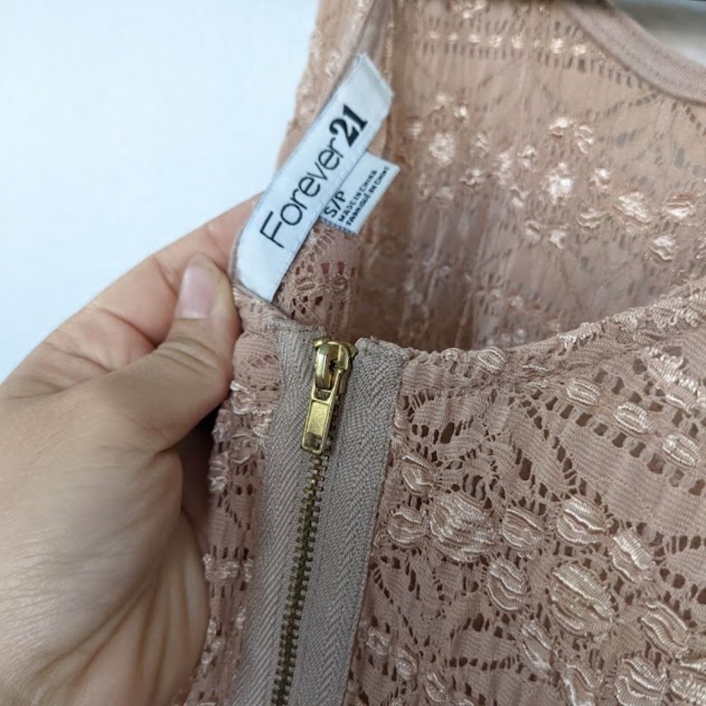 Forever 21 Eyelet Laced Mini Sun Dress, Small, Nude Beige - Picture 3 of 4